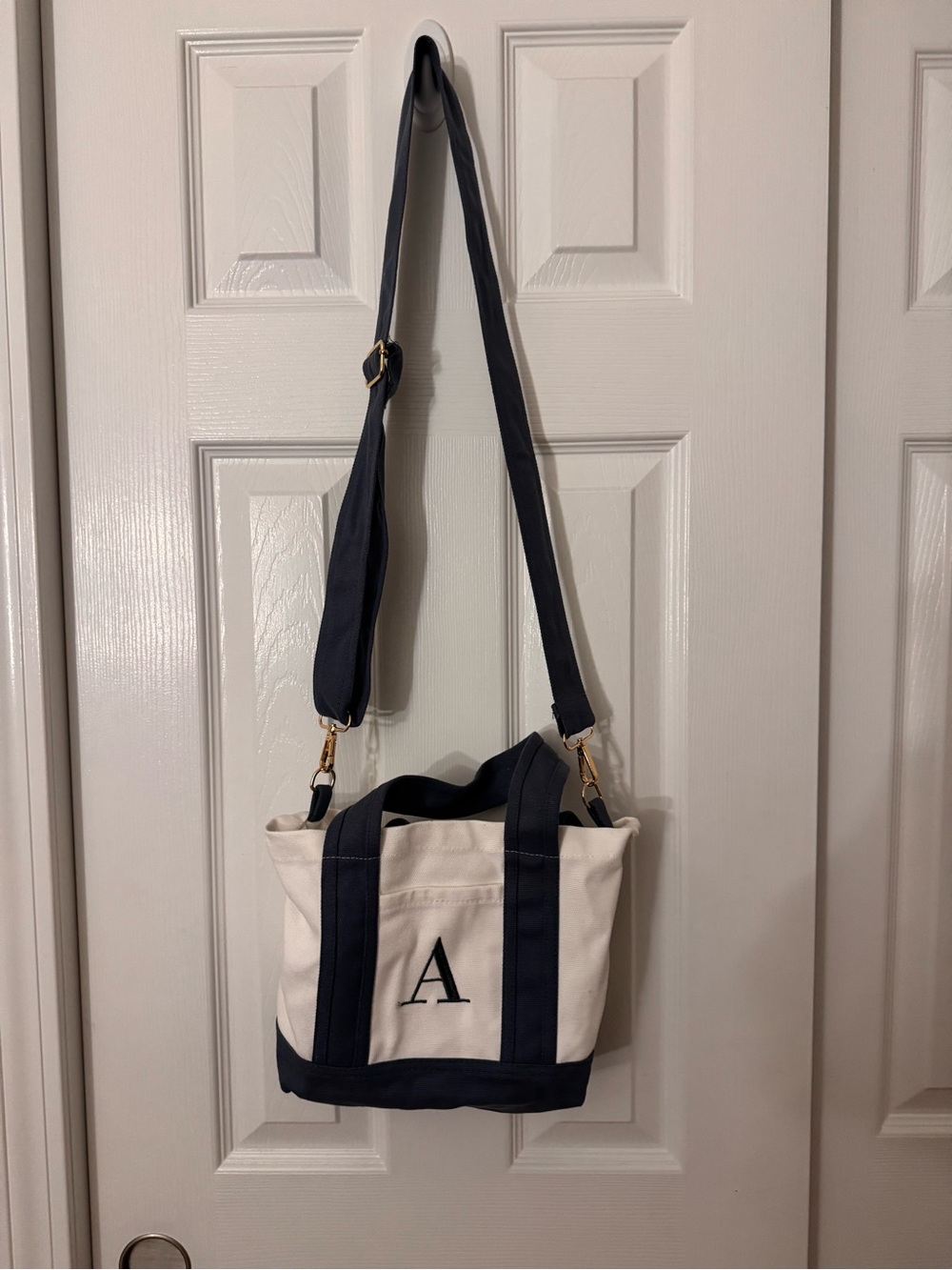 NWOT Initial canvas tote bag with crossbody strap
